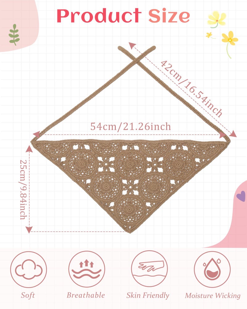 HAIMEIKANG Floral Crochet Hair Bandanas Headscarf 2 PCS Women Hair Scarf Daisy Headband Vintage Head Kerchief for Girls(Black+Coffee) - Image 5