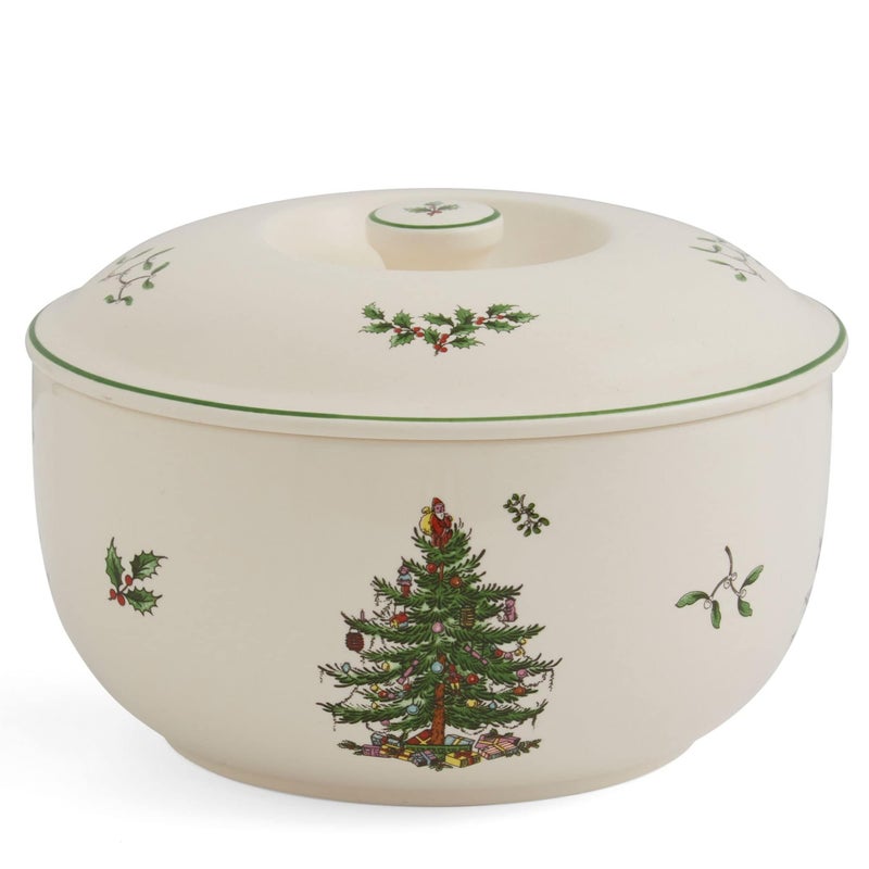 Spode Christmas Tree 1 Quart Round Casserole Dish with Lid - Stoneware Baking Dish for Holiday Desserts - Oven to Table Bakeware & Dishwasher Safe - Festive Holiday Serveware for Christmas Table - Image 1