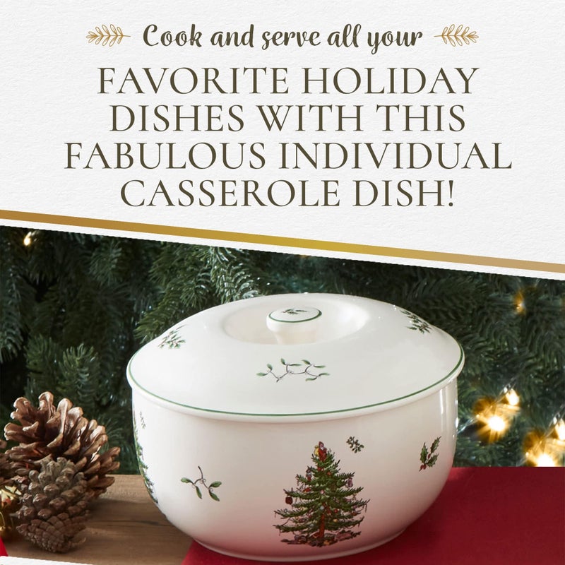 Spode Christmas Tree 1 Quart Round Casserole Dish with Lid - Stoneware Baking Dish for Holiday Desserts - Oven to Table Bakeware & Dishwasher Safe - Festive Holiday Serveware for Christmas Table - Image 5