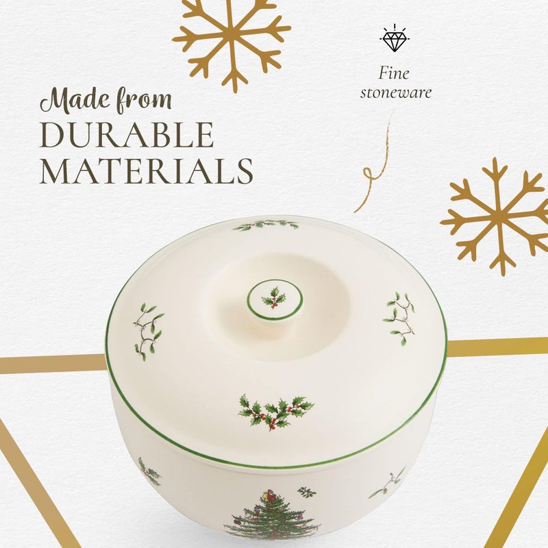 Spode Christmas Tree 1 Quart Round Casserole Dish with Lid - Stoneware Baking Dish for Holiday Desserts - Oven to Table Bakeware & Dishwasher Safe - Festive Holiday Serveware for Christmas Table - Image 4