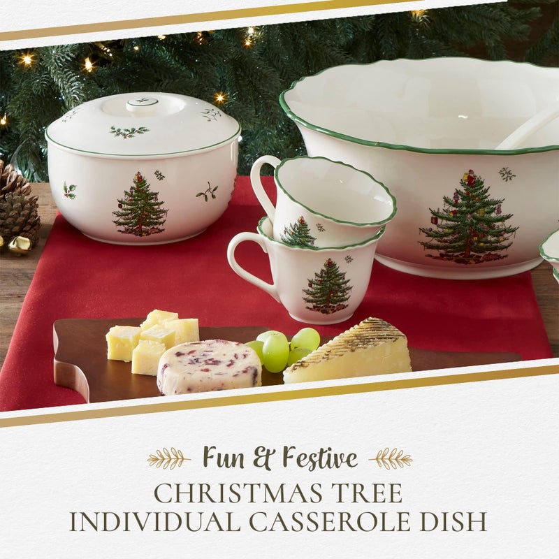 Spode Christmas Tree 1 Quart Round Casserole Dish with Lid - Stoneware Baking Dish for Holiday Desserts - Oven to Table Bakeware & Dishwasher Safe - Festive Holiday Serveware for Christmas Table - Image 2