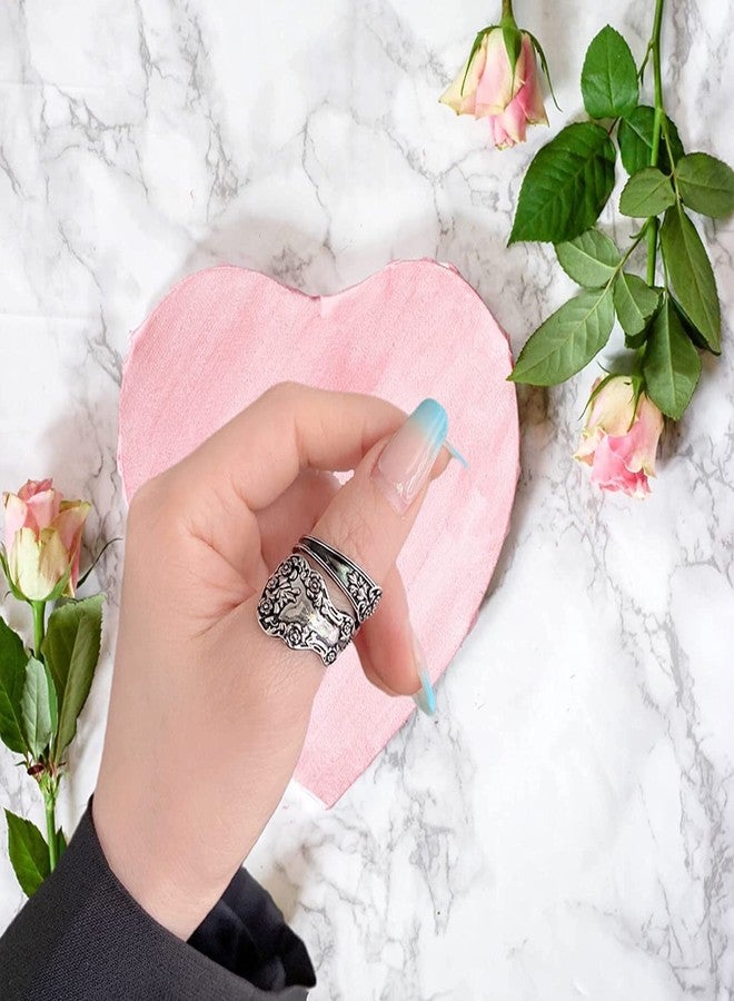 LRGKMCWTOB Retro Flower Ring 925 Sterling Silver Vintage Flower Stacking Band Ring Simple Thumb Statement Rings Victorian Flower Open Adjustable Boho Floral Statement Jewelry for Women (Size 10) - Image 2