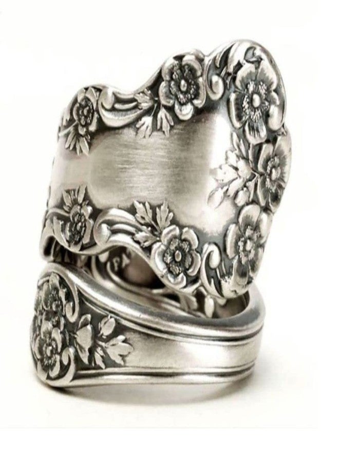 LRGKMCWTOB Retro Flower Ring 925 Sterling Silver Vintage Flower Stacking Band Ring Simple Thumb Statement Rings Victorian Flower Open Adjustable Boho Floral Statement Jewelry for Women (Size 10) - Image 5