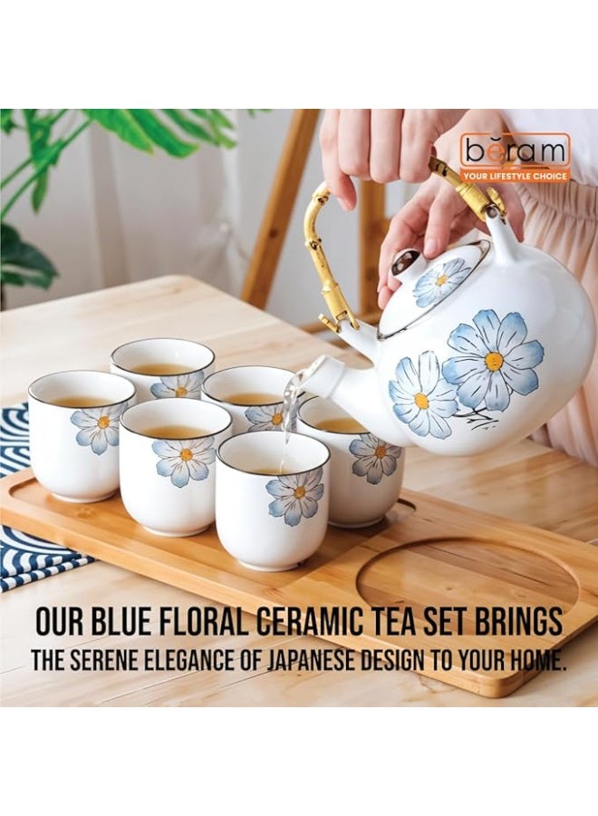 BERAM Porcelain Tea Sets 5 Pieces Set with Unique Handles Japanese Inspired Teapot and Cups Set Scratch Resistant Decorative Tea Set with Gift Packaging Tea Party Set Blue - Image 2