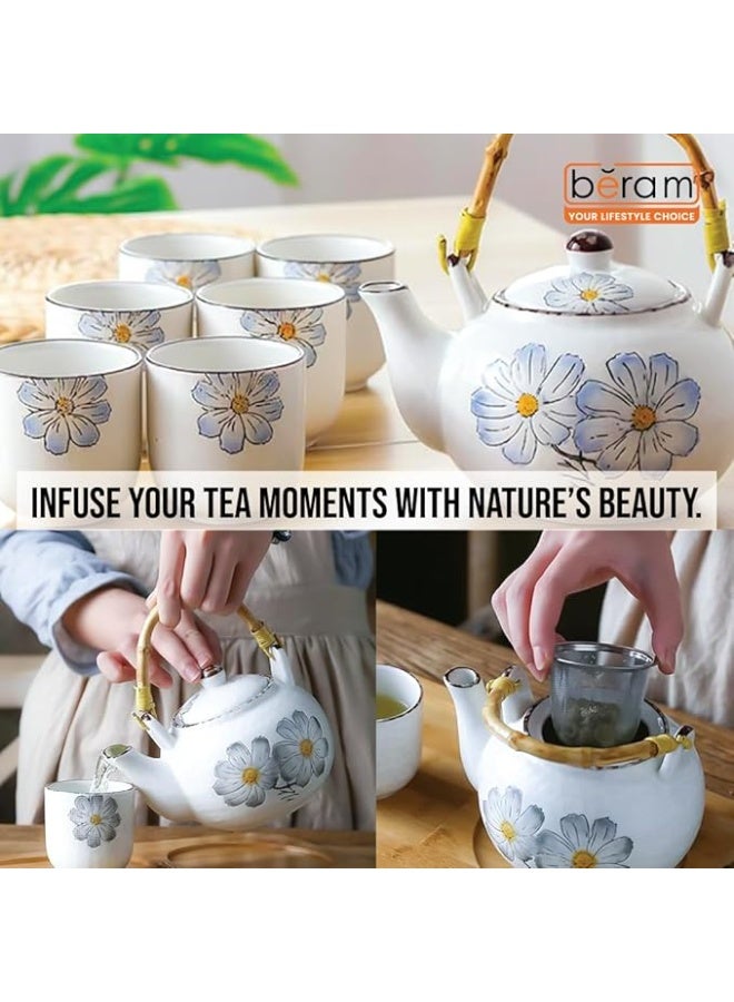 BERAM Porcelain Tea Sets 5 Pieces Set with Unique Handles Japanese Inspired Teapot and Cups Set Scratch Resistant Decorative Tea Set with Gift Packaging Tea Party Set Blue - Image 3