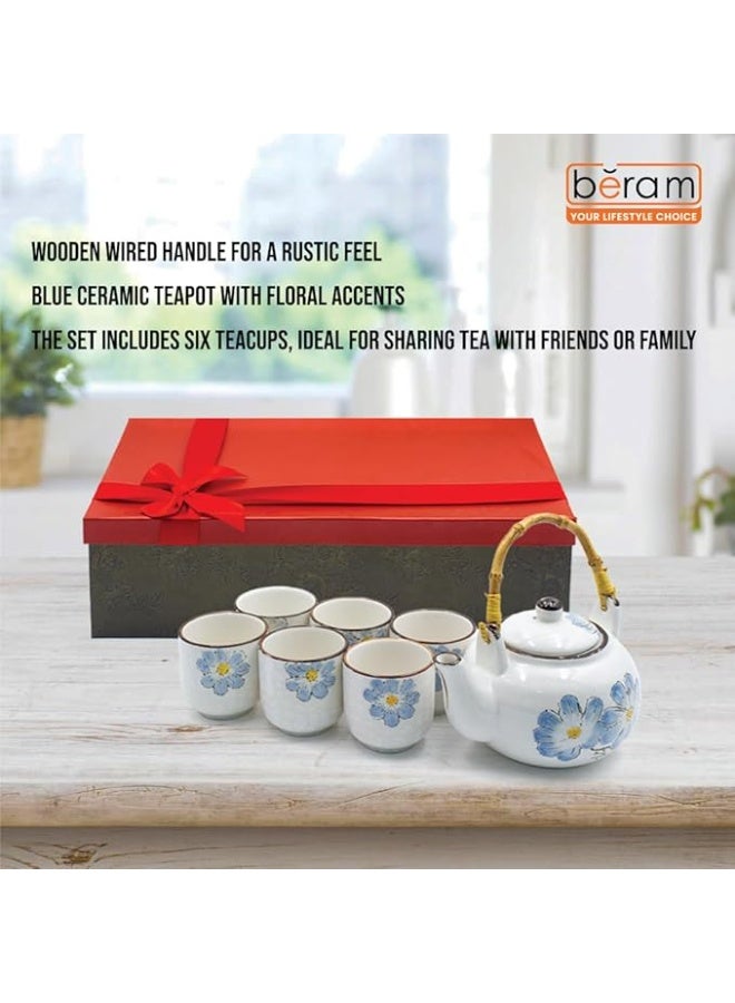 BERAM Porcelain Tea Sets 5 Pieces Set with Unique Handles Japanese Inspired Teapot and Cups Set Scratch Resistant Decorative Tea Set with Gift Packaging Tea Party Set Blue - Image 5