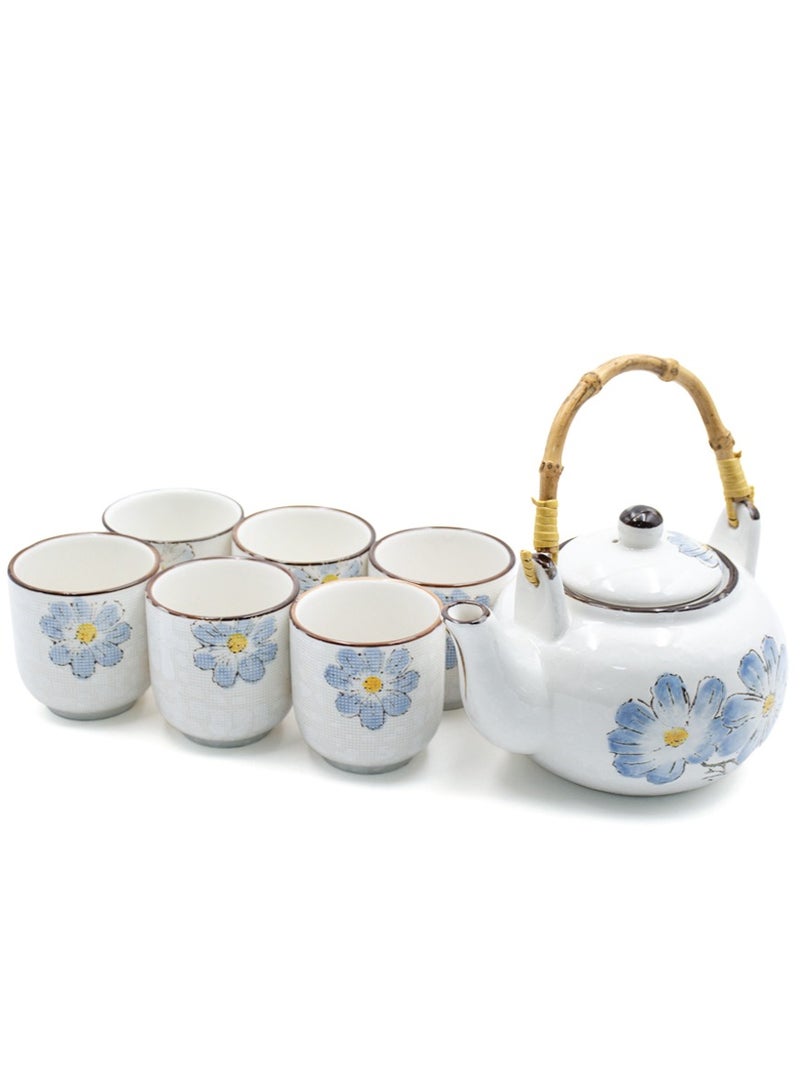 BERAM Porcelain Tea Sets 5 Pieces Set with Unique Handles Japanese Inspired Teapot and Cups Set Scratch Resistant Decorative Tea Set with Gift Packaging Tea Party Set Blue - Image 1