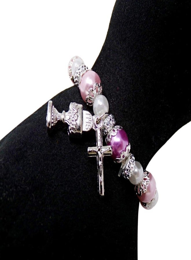 Needzo Catholic Rosary Bracelet First Communion Gift, Prayer Beads with Silver Tone Chalice and Host and Cross Charm, Catholic Religious Gifts - Image 3