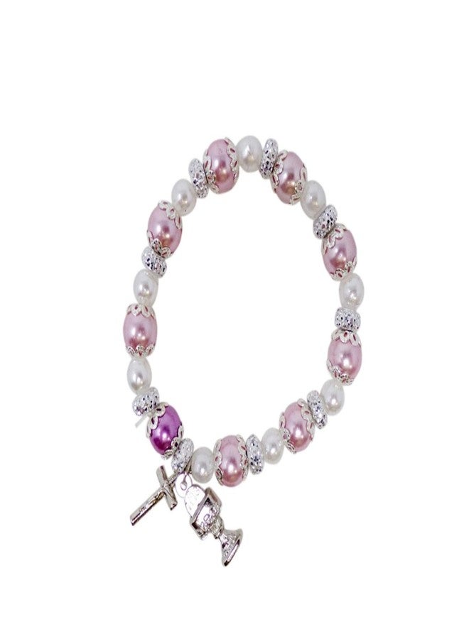 Needzo Catholic Rosary Bracelet First Communion Gift, Prayer Beads with Silver Tone Chalice and Host and Cross Charm, Catholic Religious Gifts - Image 1