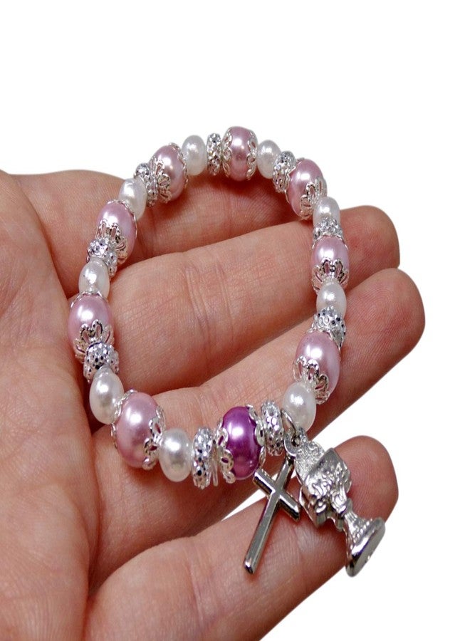 Needzo Catholic Rosary Bracelet First Communion Gift, Prayer Beads with Silver Tone Chalice and Host and Cross Charm, Catholic Religious Gifts - Image 2