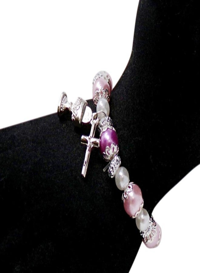Needzo Catholic Rosary Bracelet First Communion Gift, Prayer Beads with Silver Tone Chalice and Host and Cross Charm, Catholic Religious Gifts - Image 4