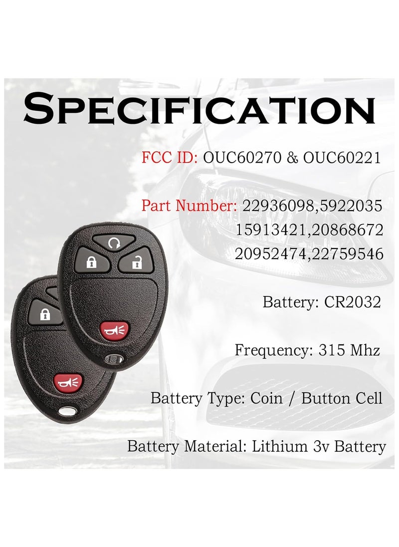 Starwell Keyless Entry Remote Start Control Key Fob Replacement Fits Chevy Silverado Avalanche Equinox Express Traverse GMC Yukon Sierra 1500 2500 3500 HD Acadia 2007 2008 2009 2010 2011 2012 2013 OUC60270  - Image 4