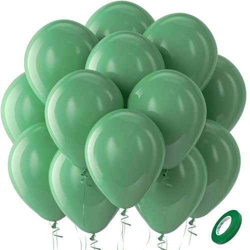 Bezente Sage Green Latex Party Balloons 100 Pack 12 inch Round Helium Olive Green Balloons for Birthday Jungle Theme Safari Bridal Shower Wedding Party Decorations - Image 1