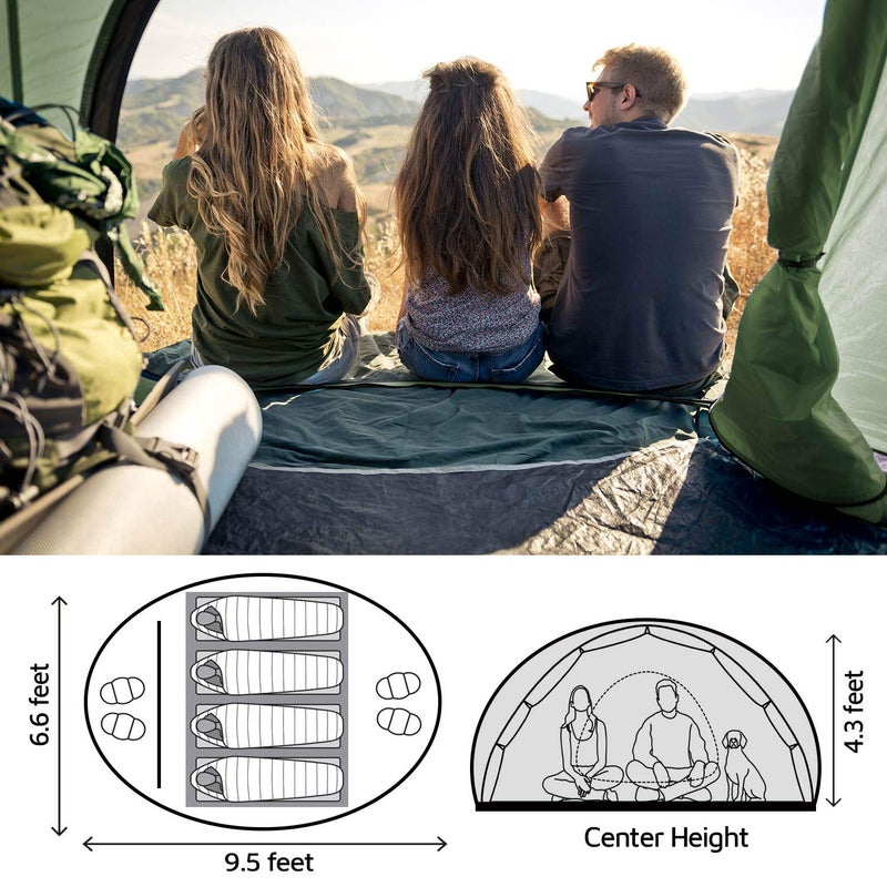 HUI LINGYANG 4 Person Easy Pop Up Tent, 9.5â€˜x6.6â€™x52'',Waterproof Automatic Setup Tent, 2 Doors-Instant Family Tents for Camping, Hiking & Traveling, Green - Image 3