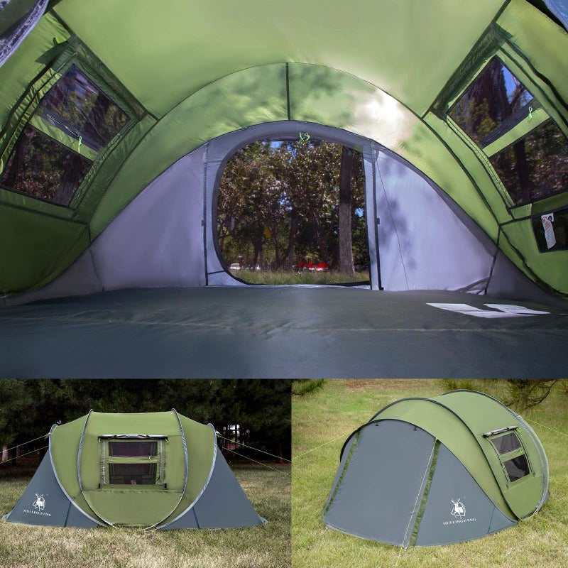 HUI LINGYANG 4 Person Easy Pop Up Tent, 9.5â€˜x6.6â€™x52'',Waterproof Automatic Setup Tent, 2 Doors-Instant Family Tents for Camping, Hiking & Traveling, Green - Image 4