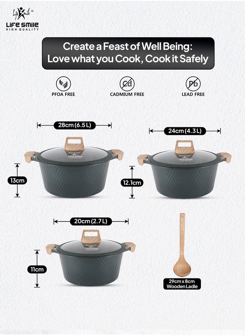 Life Smile - LIFE SMILE Granite Stone Non-Stick Cooking Set - Multi-Layer Granite Coated Cookware with Induction Base and Bakelite Handles, 100% PFOA-Free Pots (Brown, 20/24/28CM) - Image 1