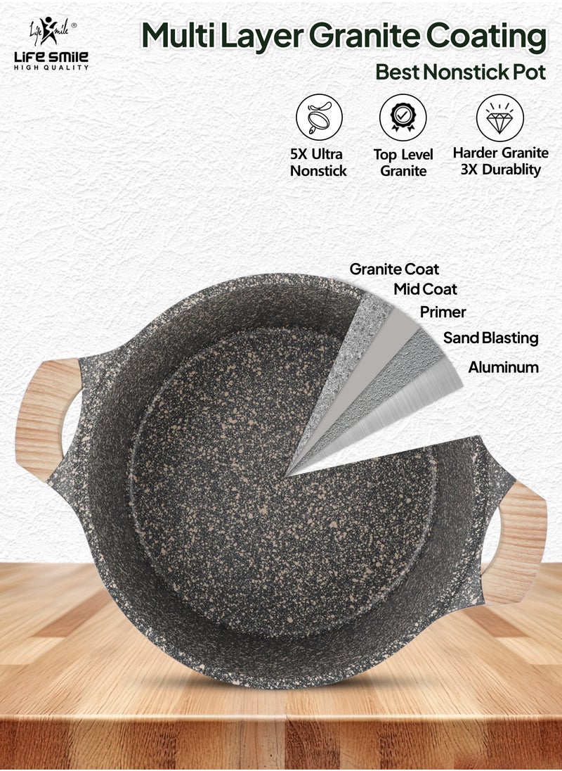 Life Smile - LIFE SMILE Granite Stone Non-Stick Cooking Set - Multi-Layer Granite Coated Cookware with Induction Base and Bakelite Handles, 100% PFOA-Free Pots (Brown, 20/24/28CM) - Image 1