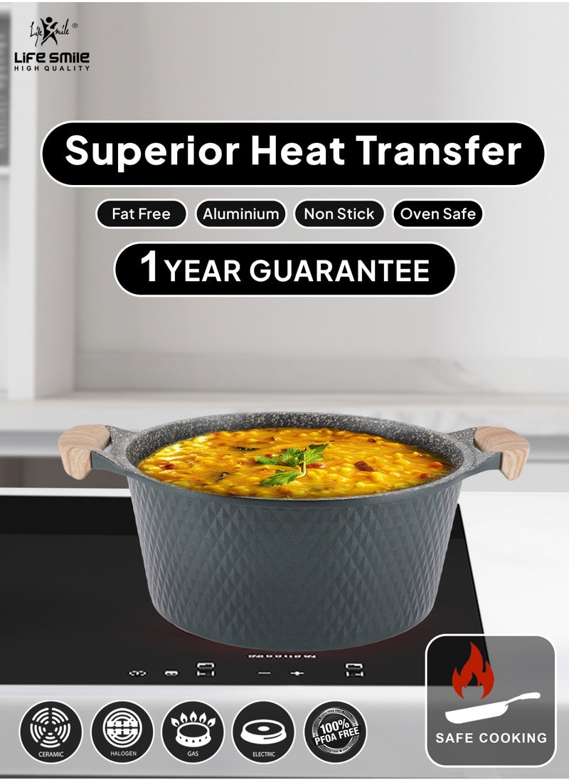 Life Smile - LIFE SMILE Granite Stone Non-Stick Cooking Set - Multi-Layer Granite Coated Cookware with Induction Base and Bakelite Handles, 100% PFOA-Free Pots (Brown, 20/24/28CM) - Image 1
