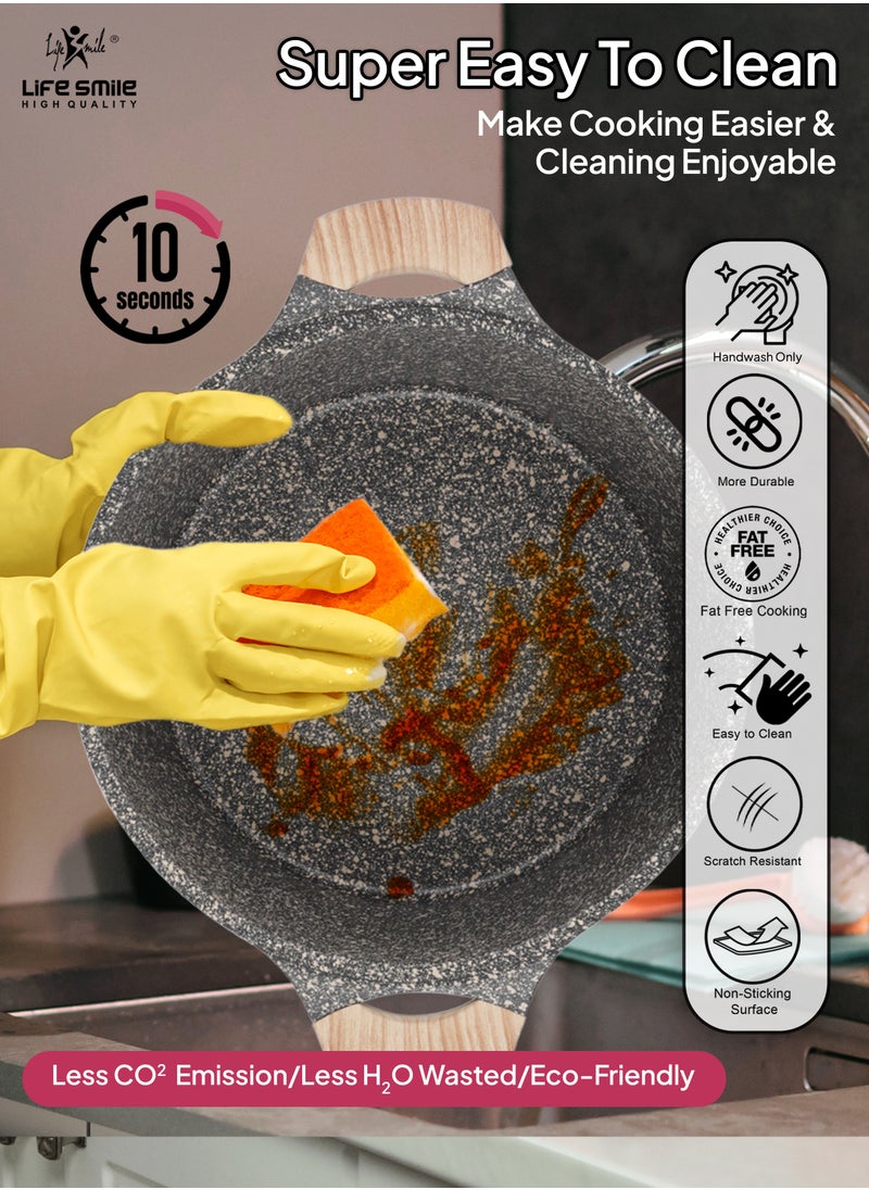 Life Smile - LIFE SMILE Granite Stone Non-Stick Cooking Set - Multi-Layer Granite Coated Cookware with Induction Base and Bakelite Handles, 100% PFOA-Free Pots (Brown, 20/24/28CM) - Image 1