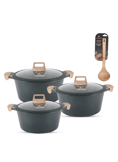 LIFE SMILE Granite Stone Non-Stick Cooking Set - Multi-Layer Granite Coated Cookware with Induction Base and Bakelite Handles, 100% PFOA-Free Pots (Brown, 20/24/28CM)