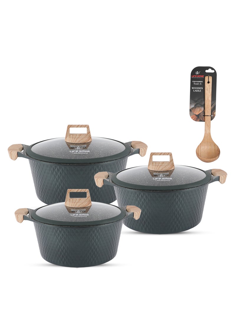 Life Smile - LIFE SMILE Granite Stone Non-Stick Cooking Set - Multi-Layer Granite Coated Cookware with Induction Base and Bakelite Handles, 100% PFOA-Free Pots (Brown, 20/24/28CM) - Image 1