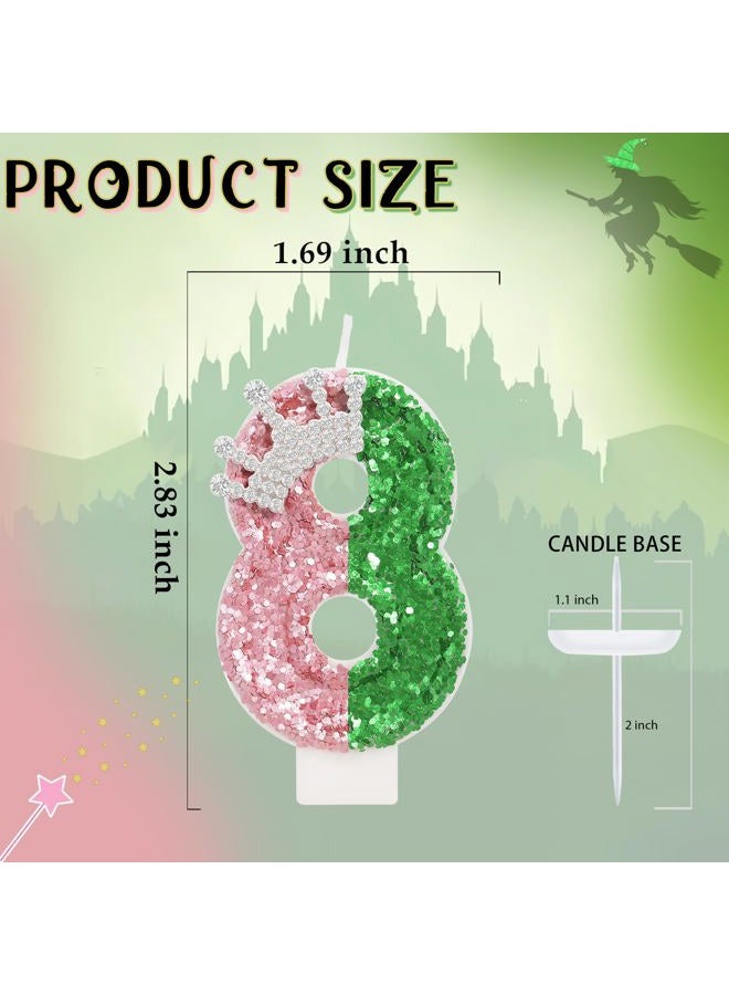 ElekFX Pink and Green Birthday Number Candle for Cake, 2.76 Inch Wizard Cake Topper, Wicked Theme Party Decorations (Number 8) - Image 2