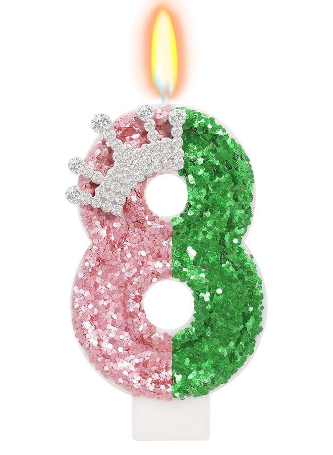 ElekFX Pink and Green Birthday Number Candle for Cake, 2.76 Inch Wizard Cake Topper, Wicked Theme Party Decorations (Number 8) - Image 1