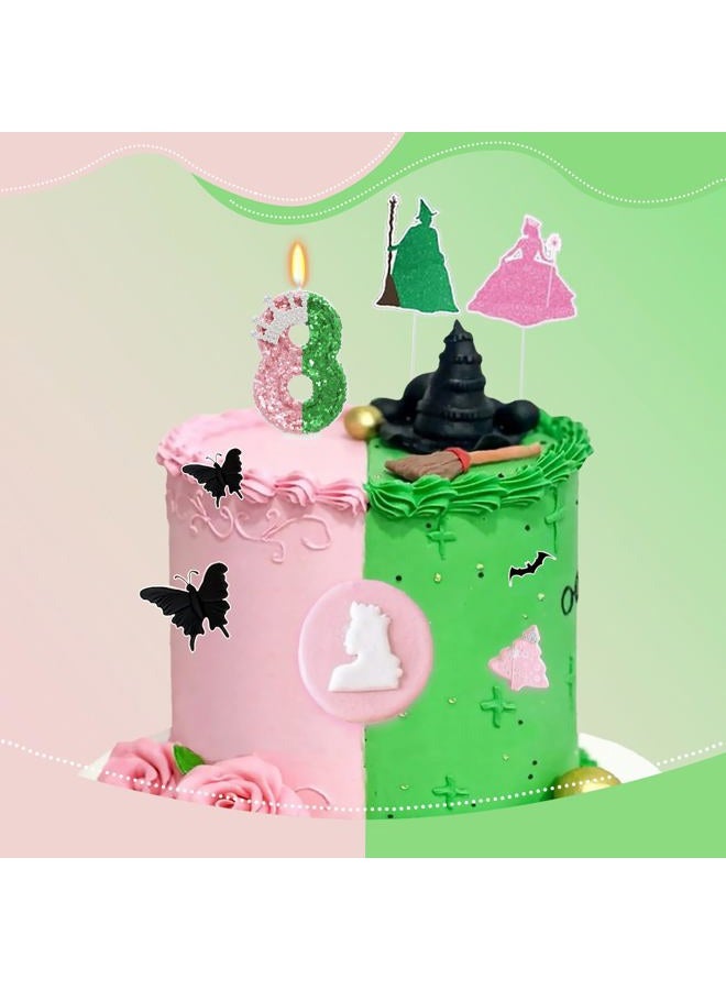 ElekFX Pink and Green Birthday Number Candle for Cake, 2.76 Inch Wizard Cake Topper, Wicked Theme Party Decorations (Number 8) - Image 4