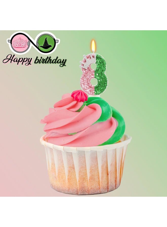 ElekFX Pink and Green Birthday Number Candle for Cake, 2.76 Inch Wizard Cake Topper, Wicked Theme Party Decorations (Number 8) - Image 3