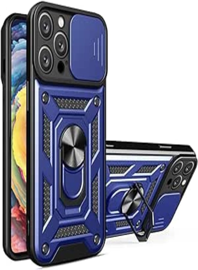 Compatible with Iphone 15 Pro Max Premium Protection Back Case with Camera Slide Cover Built-in Ring Stand Shockproof Case for iPhone 15 Pro Max (Iphone 15 pro Max, Blue)