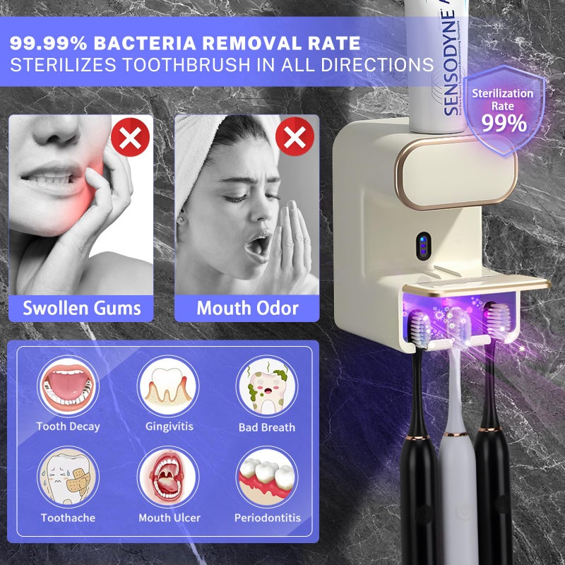 Wekity Automatic Toothpaste Dispenser,Wall Mounted Electric Toothpaste Dispenser with 3 Toothpaste Slots,Toothpaste Dispenser for Kids and Adults (Beige) - Image 3