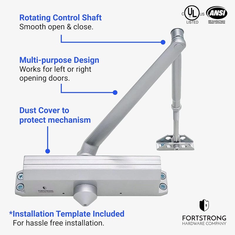 FORTSTRONG Commercial Door Closer Heavy Duty (Silver) - Automatic Door Closer - UL Listed Grade 1 ADA Hydraulic Door Closers Commercial Certified - FS-7600 - Image 2