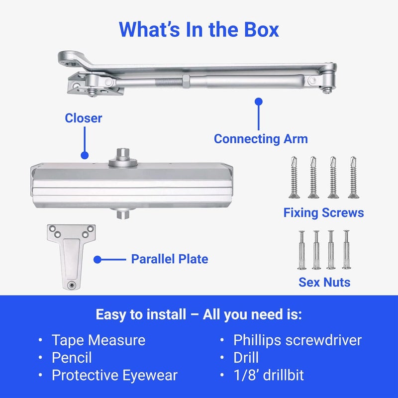 FORTSTRONG Commercial Door Closer Heavy Duty (Silver) - Automatic Door Closer - UL Listed Grade 1 ADA Hydraulic Door Closers Commercial Certified - FS-7600 - Image 5