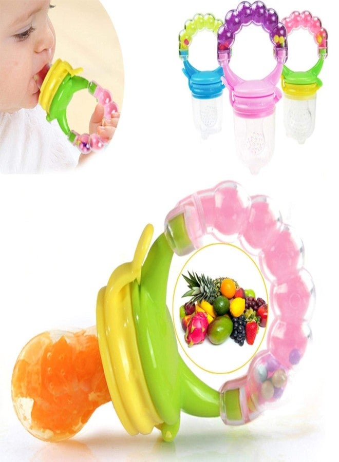 Miracle Moms Organic Baby's BPA-Free Silicone Nipple Food Nibbler/Fruit Feeder with Rattle Handle (Multicolour, 6-12 Months) - Image 1