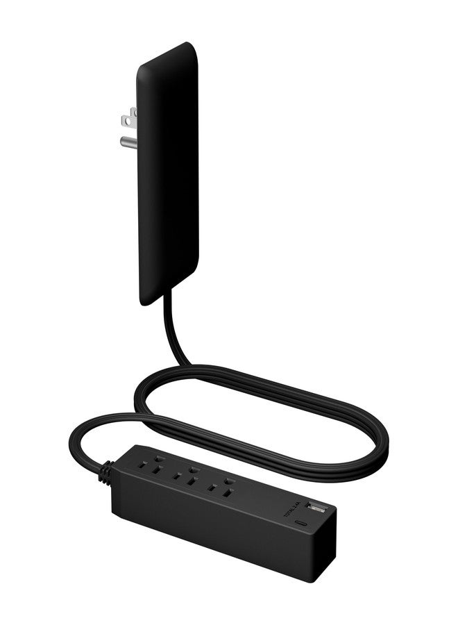ليدير موسع منافذ LIDER بثلاثة مقابس، 12 وات USB من النوع A وUSB من النوع C، قابس حائط رفيع للغاية مع موسع سلك، شريط طاقة بثلاثة منافذ، وجه مسطح، تصميم نحيف، مدرج في قائمة ETL، سلك بطول 3 أقدام، أسود - Image 1