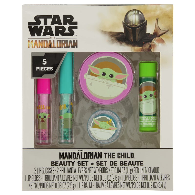 STAR WARS Mandalorian Baby Yoda Die Cut Lip Gloss Beauty Set â€“ Includes 4 Flavored Lip Glosses and 1 Green Apple Flavored Lip Balm, Star Wars Themed Makeup Kit & Baby Yoda Gift Set - Image 1