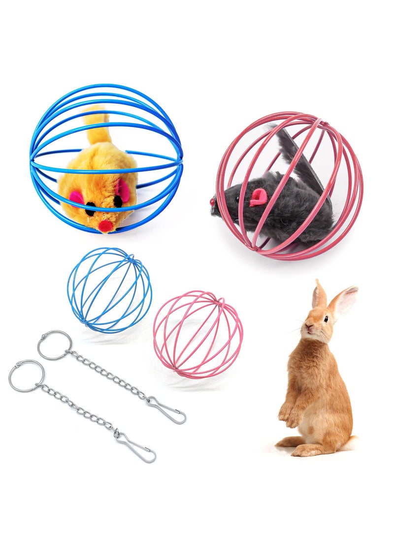 الأزرق جي دبليو Rabbit Hay Feeder Ball 2PCS Bunny Grass Sphere Play Chew Toy 2 in 1Hay Manger Dispenser Small Animals for Chinchillas Hamsters - Image 2