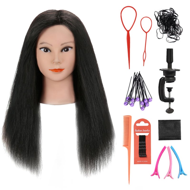 Armmu 2022 100 Human Hair Mannequin Head Hair Practice Training Head Cosmotology Doll Head for Hairdressers with Clamp Natural Black