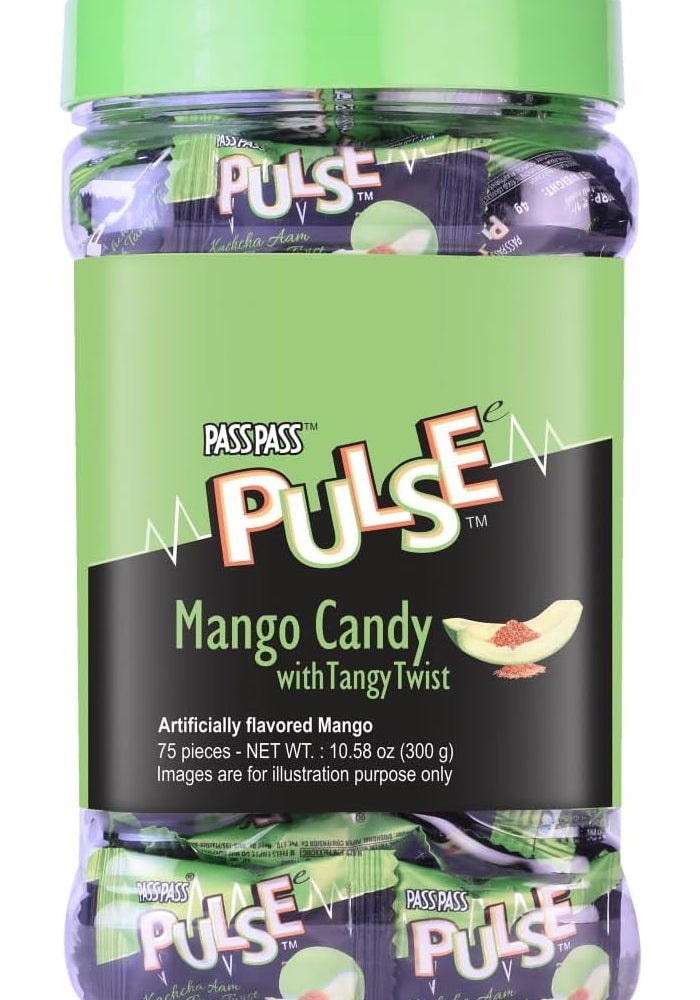 Pulse Pass Pass Pulse Kachcha Aam Mango Candy with Tangy Twist - 300g (75 Pieces) - Image 1