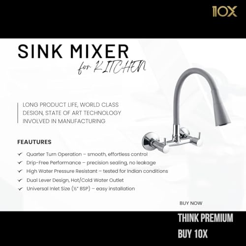 10X Sink Mixer Tap for Kitchen 2 in 1 BYL-9876 Flexible Tap with Silicone Flexible Spout | Hot & Cold Water Control | Chrome Plated | Heavy Brass Cartridge | Dual Lever Design - Image 2