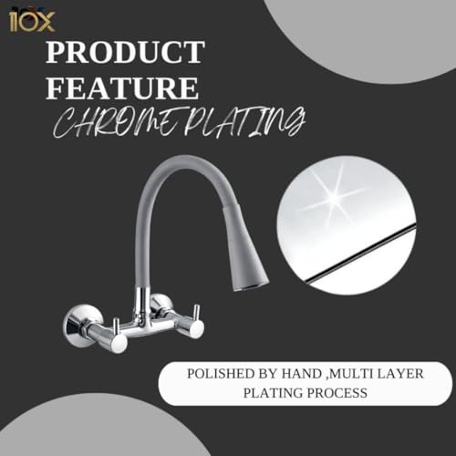 10X Sink Mixer Tap for Kitchen 2 in 1 BYL-9876 Flexible Tap with Silicone Flexible Spout | Hot & Cold Water Control | Chrome Plated | Heavy Brass Cartridge | Dual Lever Design - Image 5