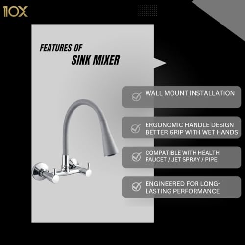 10X Sink Mixer Tap for Kitchen 2 in 1 BYL-9876 Flexible Tap with Silicone Flexible Spout | Hot & Cold Water Control | Chrome Plated | Heavy Brass Cartridge | Dual Lever Design - Image 3