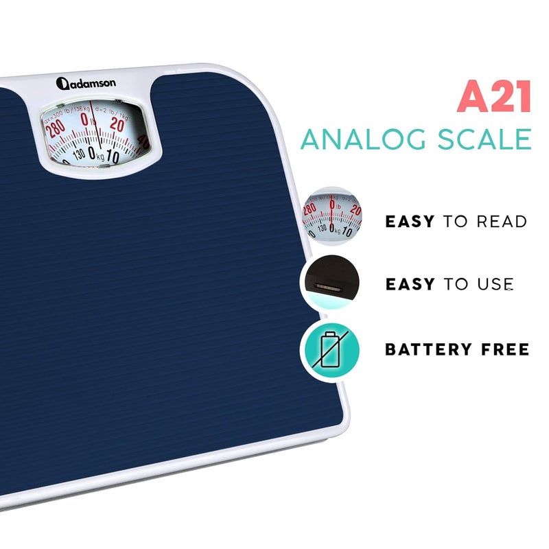 Adamson A21 Analog Scales for Body Weight  Up to 300 LB  New  AntiSkid Rubber Surface  Large Numbers  Analog Bathroom Scale  Affordable  Durable with 20Year Assurance  Blue - Image 2