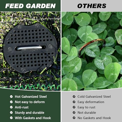 FEED GARDEN 6 Inch 50 Pcs Galvanized Landscape Staples 50 Pcs Gaskets Pick Hook Garden Stakes 11 Gauge Anti-Rust Landscaping Fabric SOD Pins U Shaped Yard Turf Stakes for Weed Barrier Fabric - Image 4