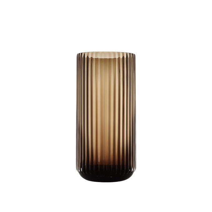 SMALL CYLINDER RIBBED BROWN GLASS FLOWER VASE FOR FARMHOUSE DINING TABLE CENTERPIECES DECOR