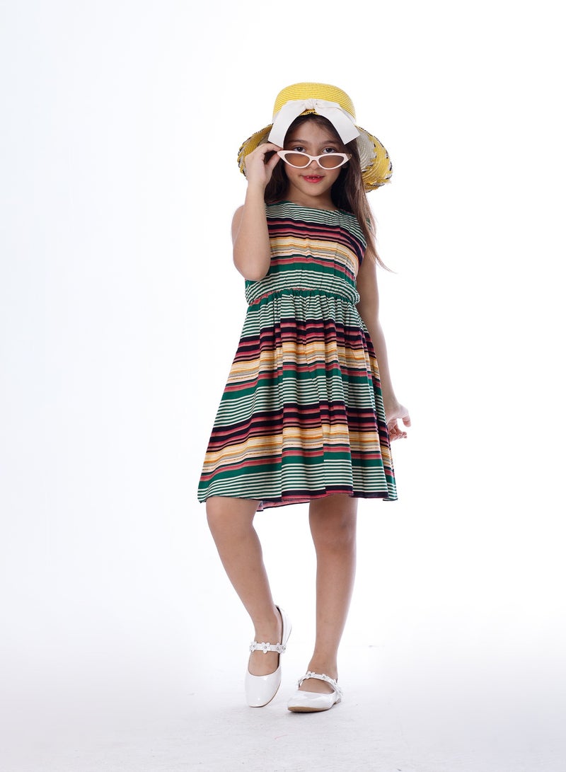 بيبو_فستان مقلم الوان كت_أخضر - Image 1