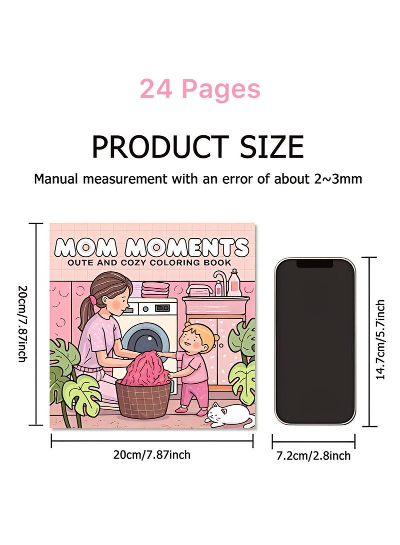 Mom Moments Aesthetic Coloring Book - Cozy Mother & Child Scenes, Premium Thick Paper, 24 Single-Sided Pages (20x20 cm) - Image 2