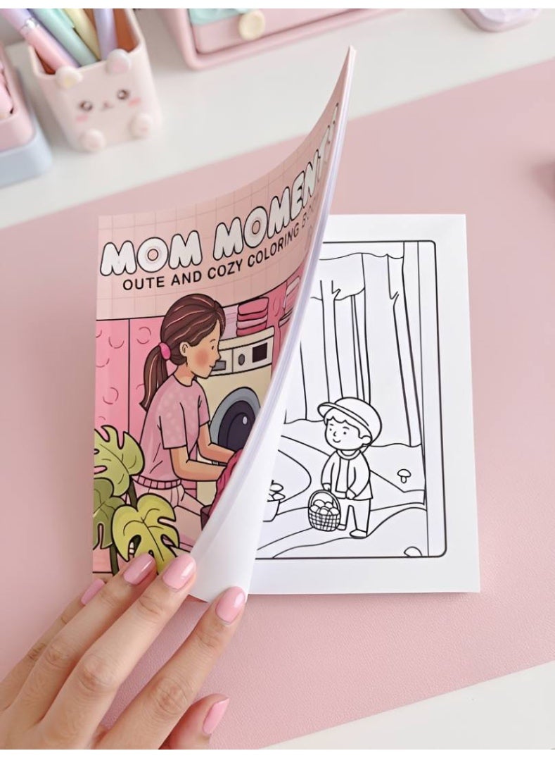 Mom Moments Aesthetic Coloring Book - Cozy Mother & Child Scenes, Premium Thick Paper, 24 Single-Sided Pages (20x20 cm) - Image 3