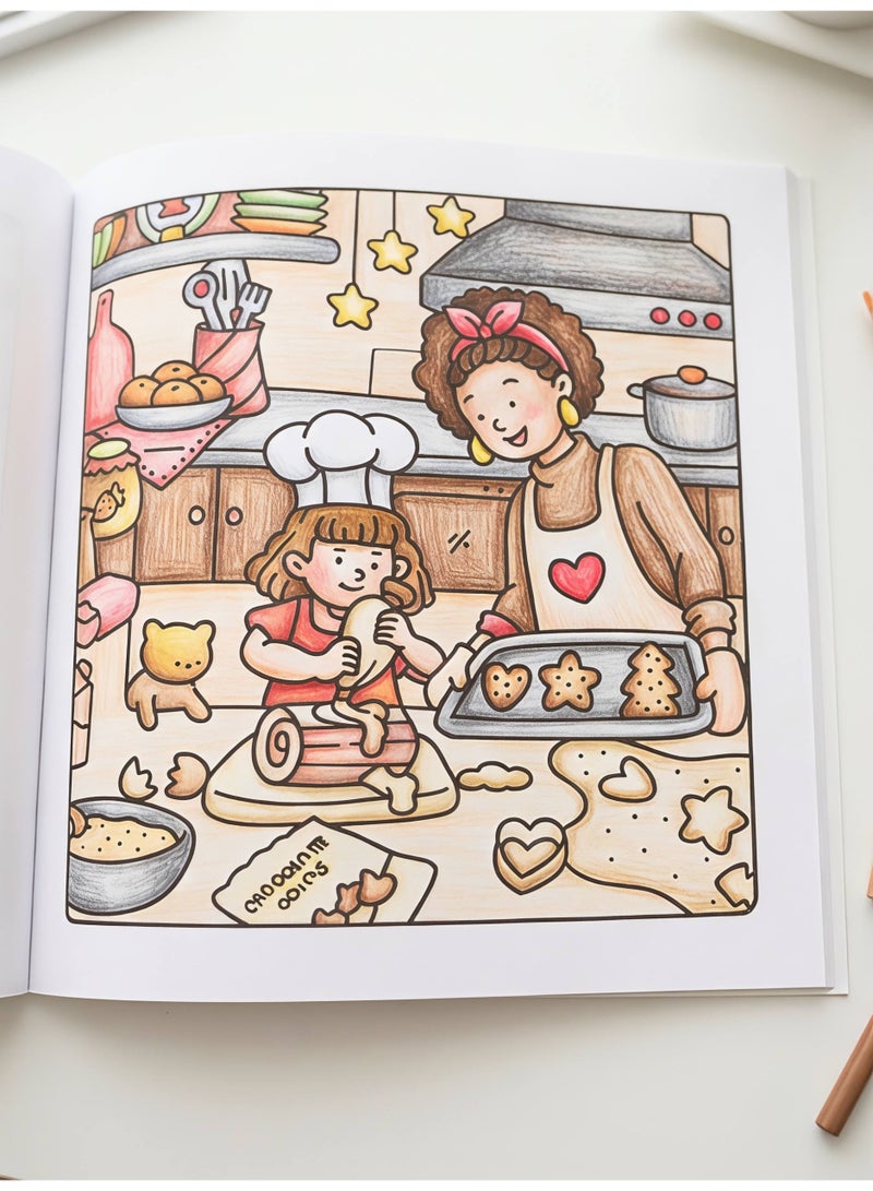 Mom Moments Aesthetic Coloring Book - Cozy Mother & Child Scenes, Premium Thick Paper, 24 Single-Sided Pages (20x20 cm) - Image 4