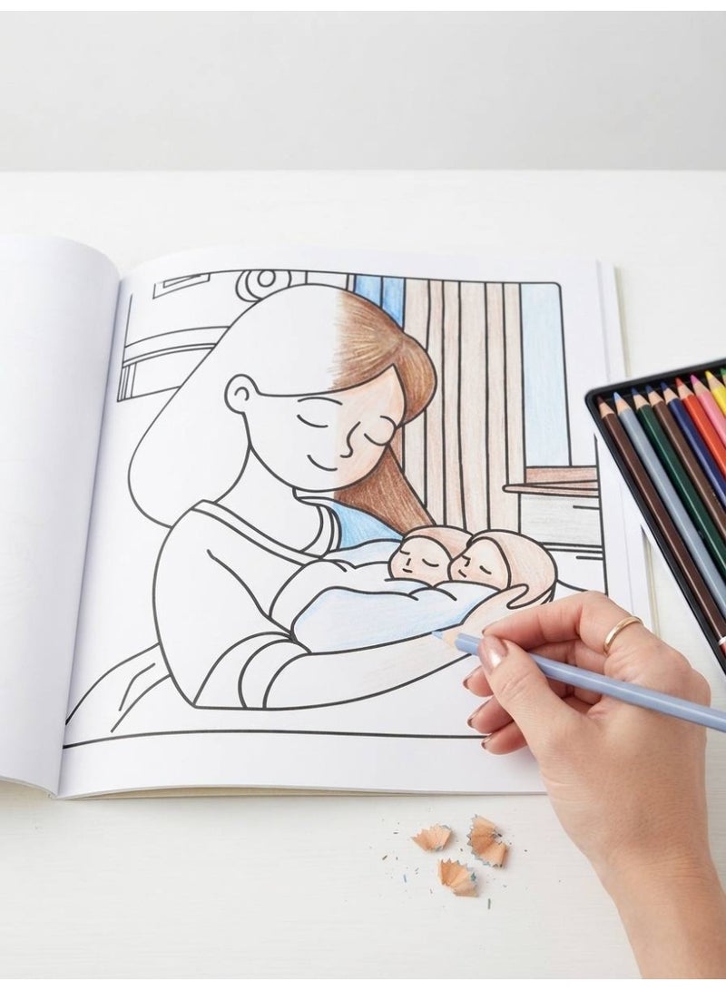 Mom Moments Aesthetic Coloring Book - Cozy Mother & Child Scenes, Premium Thick Paper, 24 Single-Sided Pages (20x20 cm) - Image 5